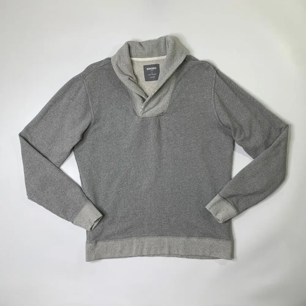 Bonobos Sweater Mens M Medium Grey Cotton Slim Fit Shawl Collar Pullover Preppy